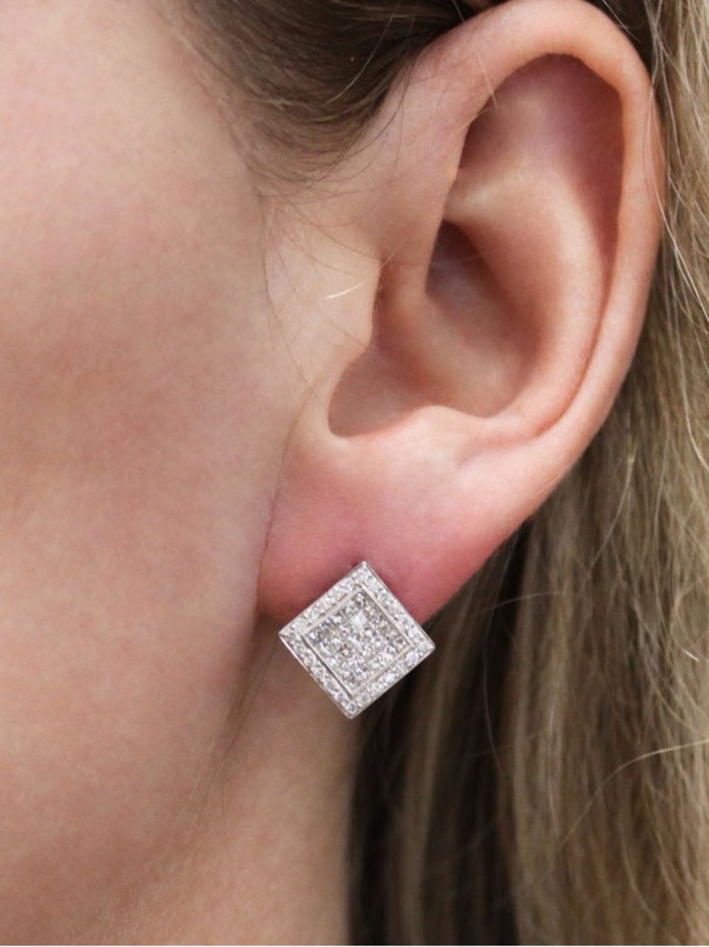 0.42 CT 925 Princess Cut Moissanite Diamond Stud All Around Square Earrings